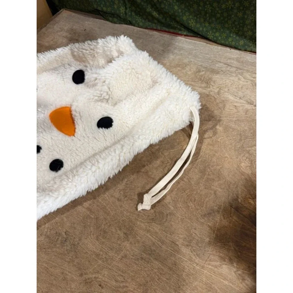 Plush Snowman Drawstring Bag Red Gingham Bow